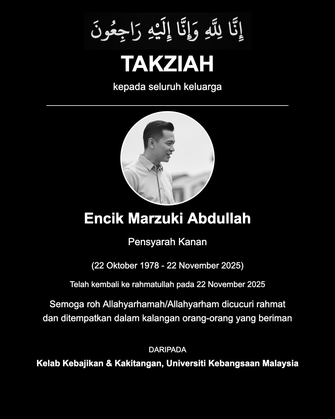 Contoh Poster Takziah - Encik Marzuki Abdullah